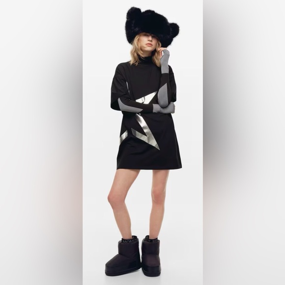 Silver Foil & Black Oversized Short-Sleeve Cotton T-shirt | Large | NWT | H&M - Picture 2 of 8